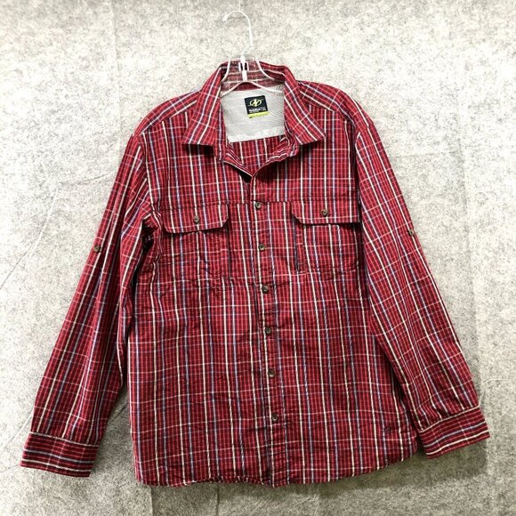 Nordic Track Outdoors Button Down Shirt Mens XL Red Plaid Roll Tab Sleeve Hiking - Picture 3 of 10